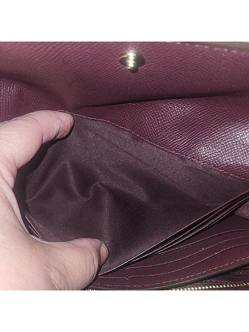 Coach Trifold Wallet in Burgundy, Pink & Brown Signature Canvas - Picture 4 of 13